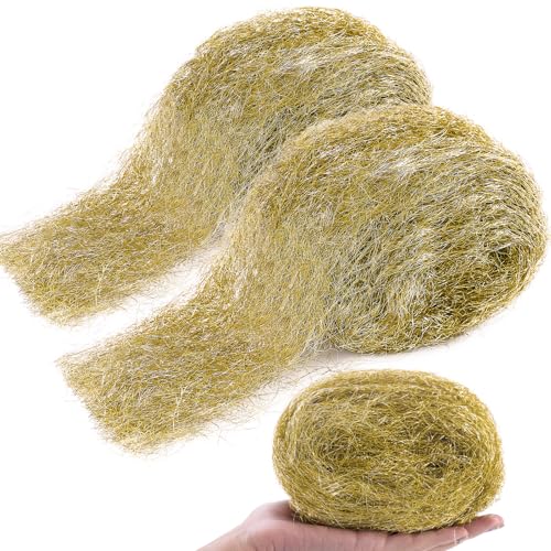 Image of Teenyyou 2 Pcs 3.5 Ounce Brass Wool Pads Soft and Reusable Wool Skein to Polish, Smooth, Stand Strip Wood and Metal Surface Oxide