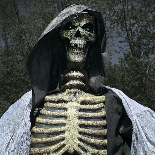 Haunted Hill Farm 7-Ft. Tall Graveyard Ghoul, Motion Activated Scary Halloween Prop, Battery Operated with On-Off Switch, Light-Up Eyes and Chest for Indoor or Covered Outdoor Halloween Decorations