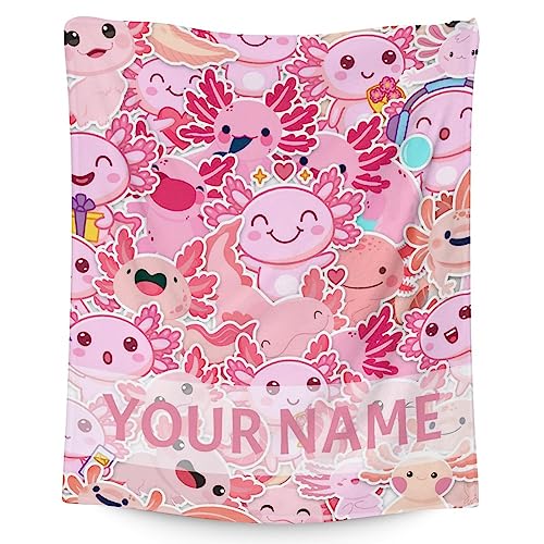 Girl Blanket - 50x60 Inches Personalized Cute Axolotl Throw - Pink Soft Fuzzy Blankets for Bed, Couch & Living Room