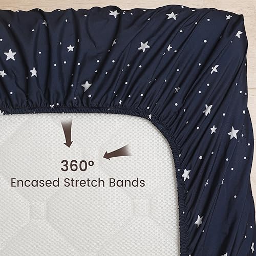 Image of PHF 3 Pack Soft Space Crib Sheets Fitted, Silky Comfy Breathable Baby Sheets for Boys Girls Neutral, 28x52 Inches Fits Standard Crib and Toddler Mattresses, Space