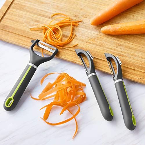 Amazon Basics 3-Piece Peeler Set, Soft Grip Handle, Black/Green #TOP5