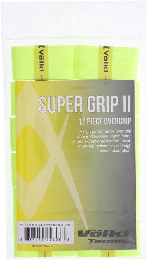 Volkl Super Grip II | Cotton | Overgrip | High Performance Tennis Grip (Neon Yellow, 12 Pack)
