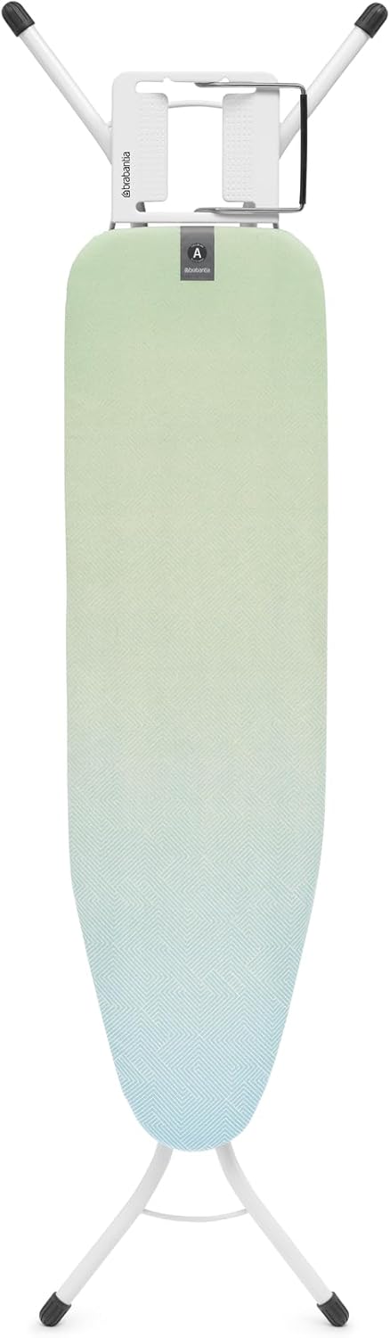 Brabantia Size A Compact Small Ironing Board (43x12 in) 7 Height Options, Adjustable Steam Iron Rest Holder (Soothing Sea) Non-Slip Feet, Anti-Collapse Child Locks 43"L x 12"W Soothing Sea