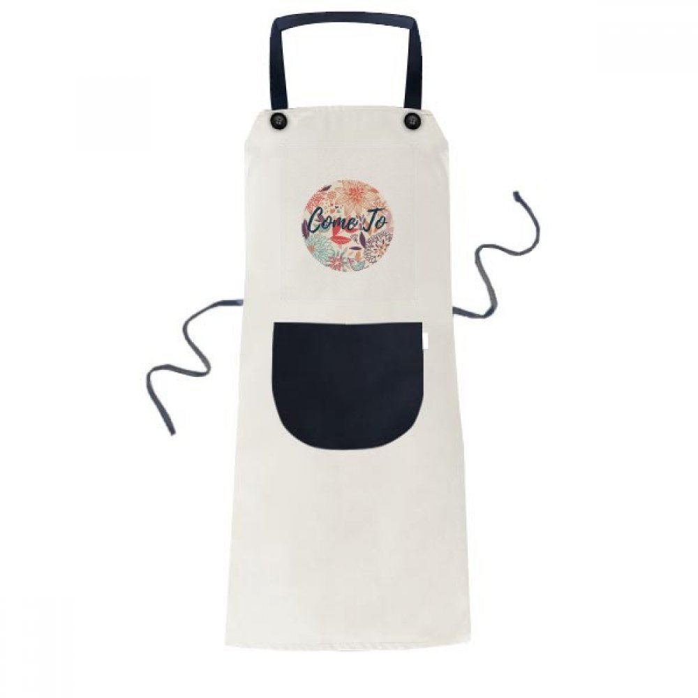 Tablier fleur de lotus noir réglable 70x67cm avec poche pour cuisine