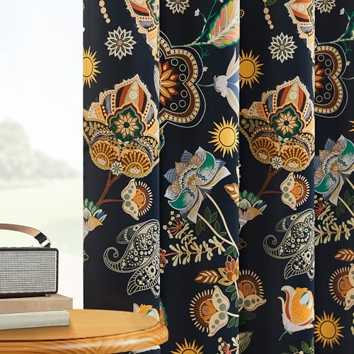 XiDi Cortinas Oscurecedoras Absolutas 228cm - Azul Marino Premium | Estampado Vintage 2 Paneles Térmicos