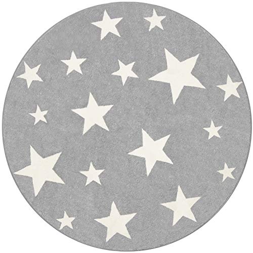 Image of Topotdor Stars Round Rug Starry Sky Stars Area Rug Soft Durable Washable for Nursery Playroom Classroom (Grey,47 Inch)