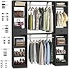 Unikito 58 w 90 w closet system large walk in closet organizer with 3 hanging rods and shelves heavy duty wood closet wardrobe with 2 drawers shoe rack sturdy reversible clothing rack black  urban country home decor