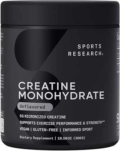 Sports Research Monohidrato de creatina - Gana músculo magro, mejora el rendimiento y la fuerza y apoya la recuperación del entrenamiento - 0.18 oz