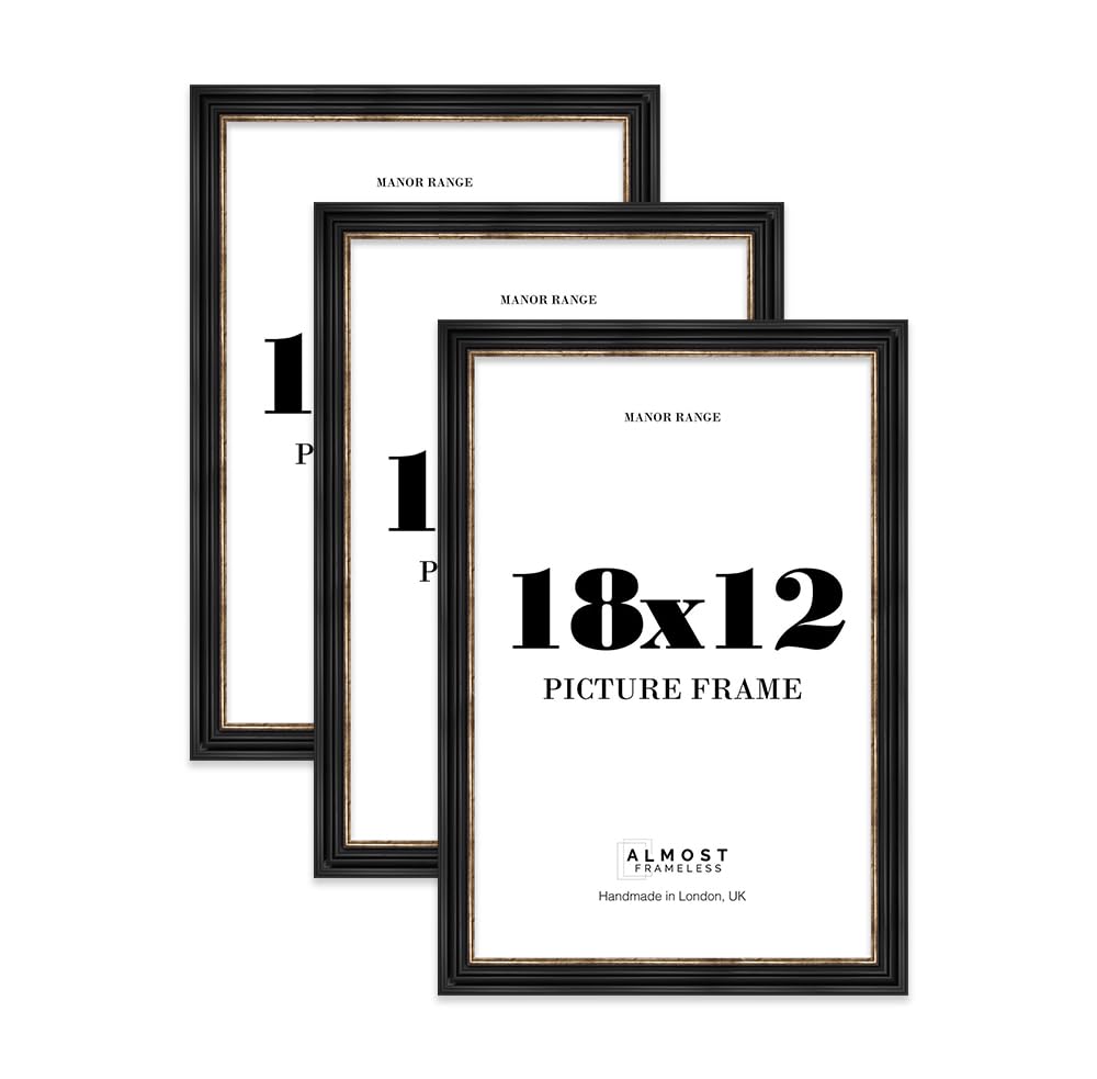 18x12 Picture Frame, Display 18x12 Pictures (30.5 x 45.7cm) - Black & Gold Bold 42mm Edge Gallery Wall - 3 Pack
