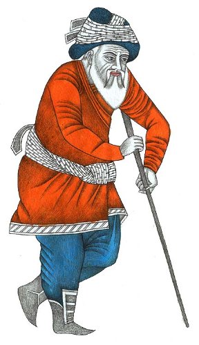 Portrait Exotic India Old Man aquarelle papier art portrait indien