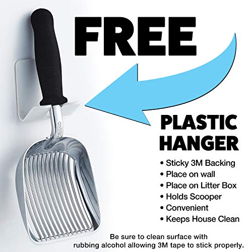 Iprimio Monster Cat Litter Scoop With Easy Grip Soft Foam Handle For Sore Hands - Fast Sifter/Deep Shovel. Patented Metal Cat Litter Scooper - Kitty Litter Box Accessory - Large Polished Aluminum #TOP4