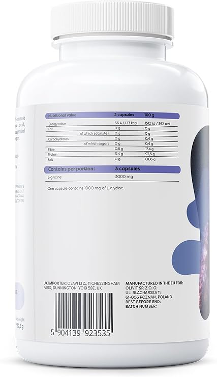 Osavi Glycine 1000mg – 120 Vegan Capsules | High–Potency Glycine for Cognitive & Sleep Support