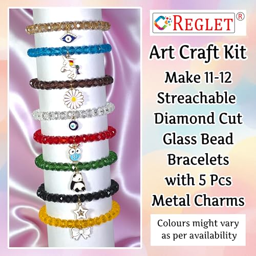 Image of 5 Pcs Charms + 320 Pcs Diamond Cut Glass Beads for Jewellery Making Kit - Glass Beads for Bracelet Making Kit - Bead Craft - 8 mm