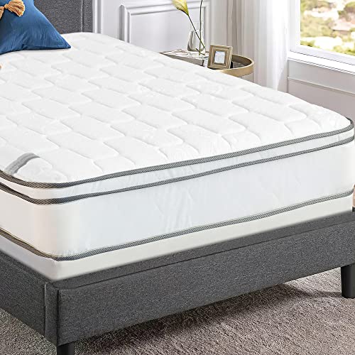 Nutan 10-Inch Medium Plush " Eurotop Innerspring Mattress And 4-Inch Wood Boxspring/Foundation Set Full Xl, White And Gold #TOP3