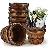 Marsui 10 Pcs Round Wooden Apple Baskets Small Bushel with Handles for Gifts Empty Basket Fruit Buckets for Garden Picking Strawberry Fruits Flowers Crafts Easter Home Wedding (Dark Brown)