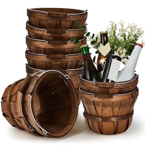 Marsui 10 Pcs Round Wooden Apple Baskets Small Bushel with