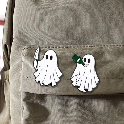 Image of Halloween Cute Ghost Brooches Lapel Pins for Women Funny White Love Heart Boo Ghost Pins Lapel Collar Jeans Hats Shirt Jackets Backpacks Badge Brooches Pins for Women Halloween Holiday Accessory Jewelry