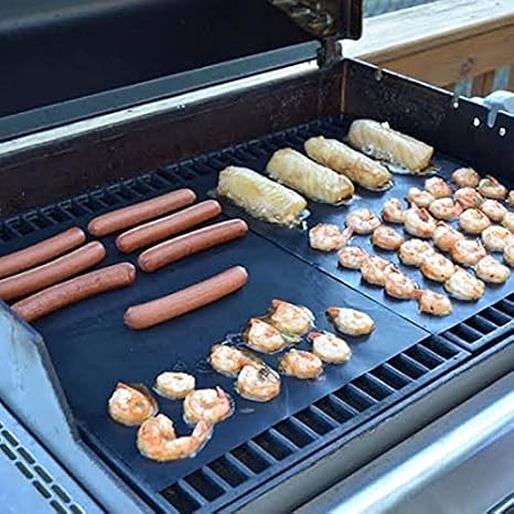 BlueFox Yanmaz Yapışmaz Mangal Pişirme Örtüsü GRILLMAT - 40 cm Genişlik, 0.30mm Kalınlık, Siyah Renk (80x40cm)