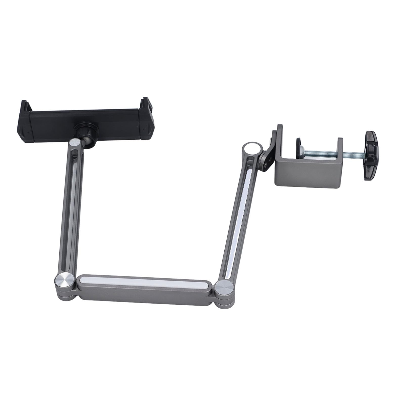 Naroote Supporto per Telefono con Supporto per Tablet, per Telefono con Rotazione a 360° con Morsetto, Braccio Lungo e Luce Regolabile, Design Portatile Pieghevole, Ideale per Scrivania e Letto (GRAY)