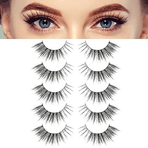 Siligli False Eyelashes 12Mm Short Lashes Natural Look, Extra Thin Band Eyelashes Soft Lashes, Wispy Faux Mink Eyelashes, 3D Volume Fluffy Lashes Pack, 5 Pairs #TOP5