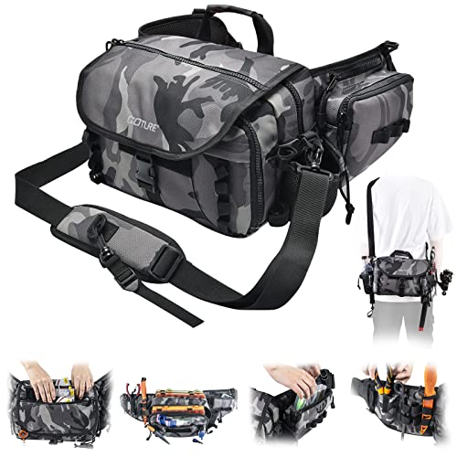 Goture Portable Sling Fishing Tackle Bag Gear Storage Fly Fishing Fanny Pack, Rod Holder, Removable Shoulder Strap, 900D Water-Resistant Waist Bag Fishing Gift For Men #TOP10