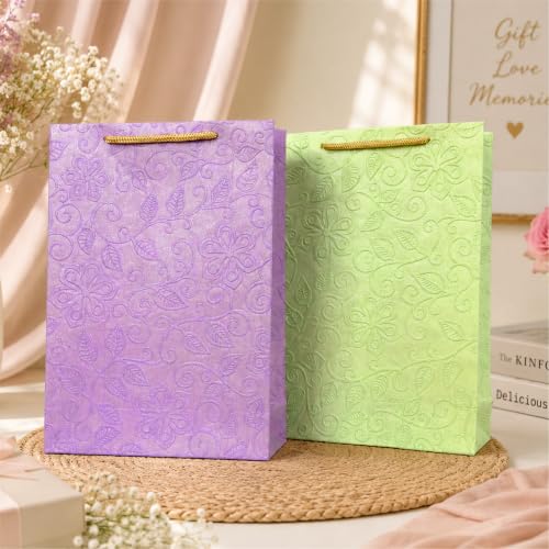 Image of Handmade Paper Bags for Gifting - Gift Bags Medium Size - 8 x 11 x 3 Inch - Pack of 10 - Return Gift Bags for Pooja, Baby Shower, Festive Gifting, Birthday, Wedding - Paper Bags for Return Gifts - Purple, Pastel Green Bag
