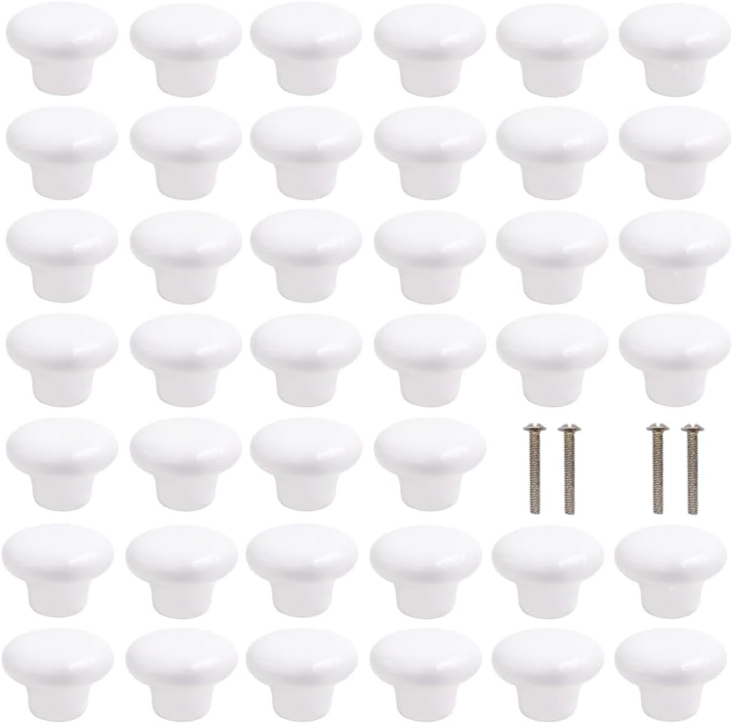 KINJOEK 40 Packs Ceramic Cabinet Knobs, Vintage Porcelain Cabinet Knobs and Pulls with 0.98 Inch Screws for Kitchen Cabinets Bathroom Dresser Furniture
