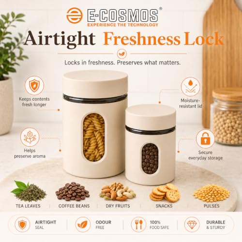 Image of E-COSMOS 500 ml Plastic Kitchen Storage Container Pack of 2 - Airtight Oval Container with Clear Window for Snacks, Tea, Coffee & Dry Fruits (Multicolor) (Pack Of 2, 500, Milliliters)