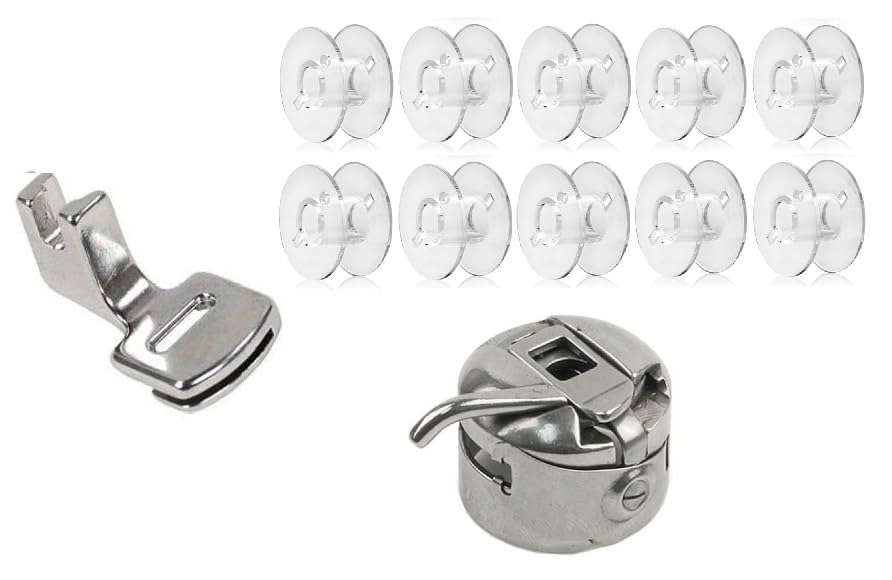 Zenith Combo of Gathering Pressure Foot +10 Plastic Bobbins+Bobbin case Compatible with Domestic Automatic Front Loading Electric Sewing Machines Compatible with Usha Janome,Singer,