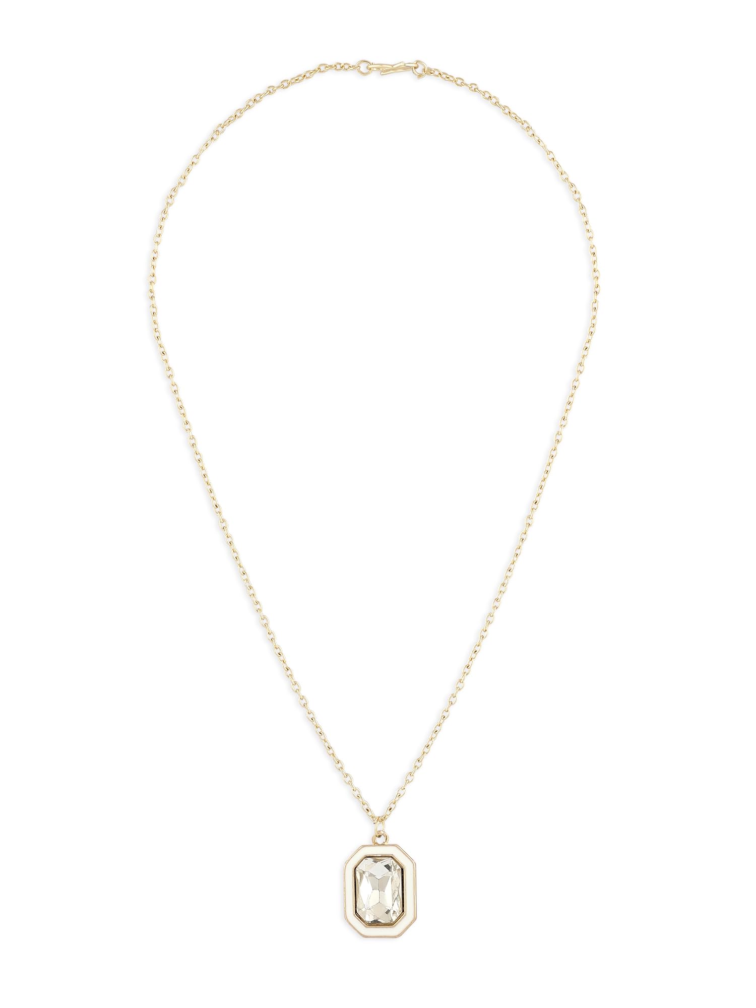 ZAVERI PEARLS White Enamelled Contemporary Stone Embellished Pendant & Chain For Women-ZPFK16777 (B0CL2BQQJT) Amazon Price History, Amazon Price Tracker