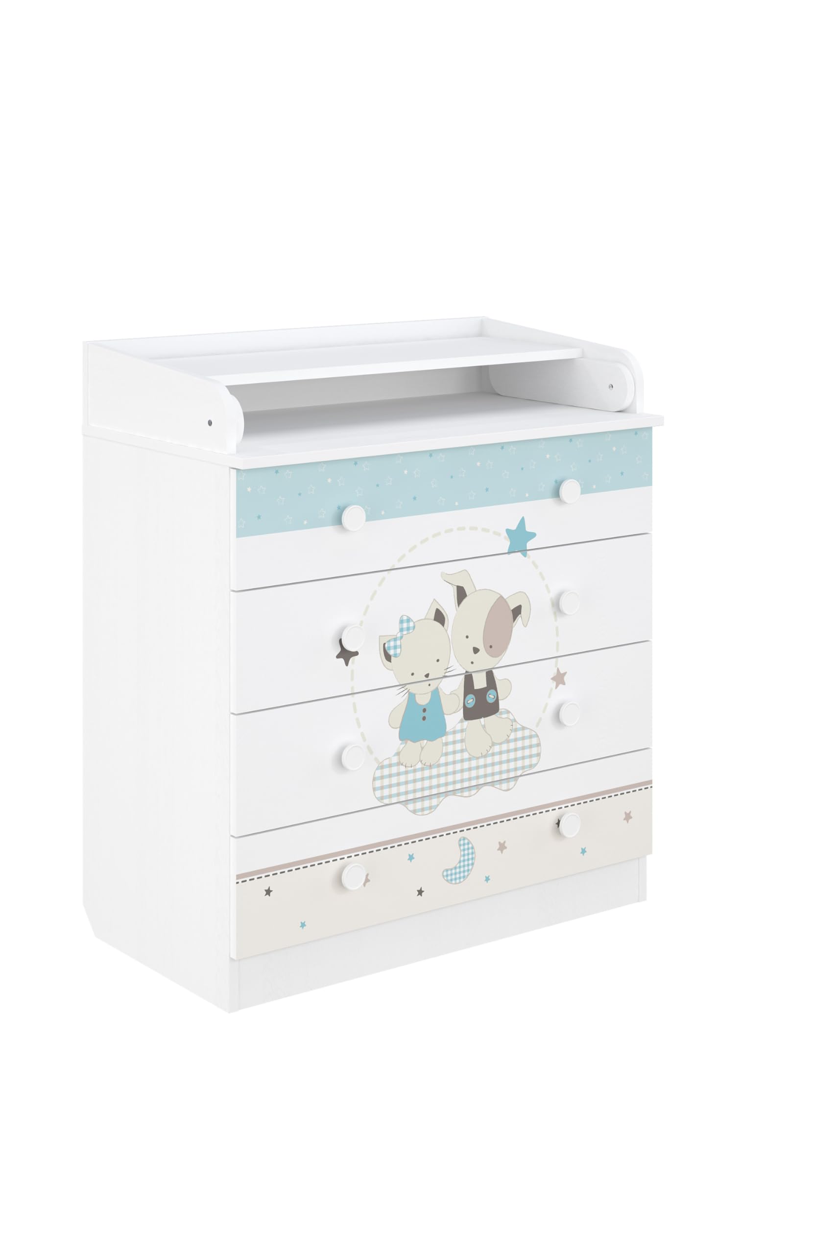 Shefa Kids Cómoda Cambiador Bebé con 4 Cajones y Superficie Plegable, Mueble Cambiador Infantil de Madera Aglomerada, Blanco, 80x48x92 cm
