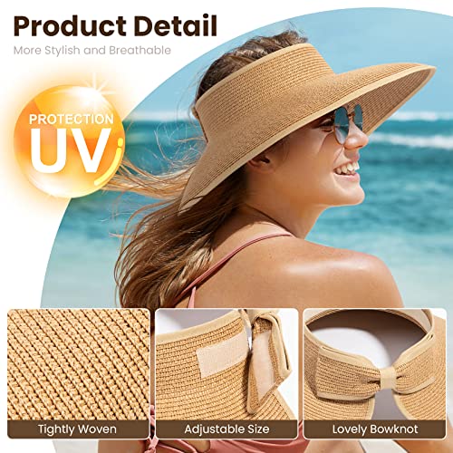 Livingston Summer Sun Visors For Women Wide Brim Roll Up Straw Beach Sun Visor Hats Womens Sun Hat Women Beach Hats For Women Foldable Sun Hats For Women thumb #4