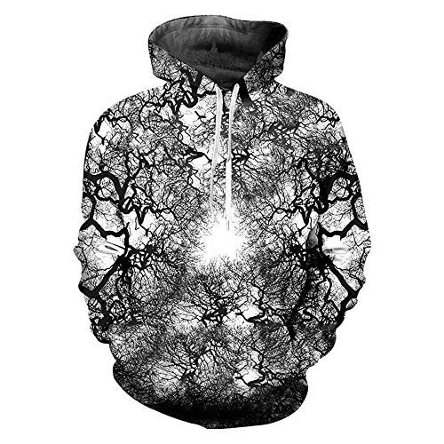 Preisvergleich Produktbild BEIXUNDIANZI Kürbiskopf Baum Schatten Neutral Pullover Sweatshirt 3D Print Muster Langarm Pullover mit Kapuze Lässige Mode Print Sweatshirt A-Black 4XL