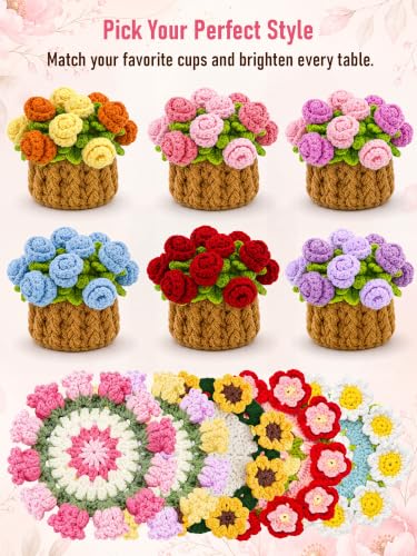 KQJS Crochet Flower Bouquet Coasters, Cotton Tulip Gifts for Home Decor 1Pc - image 9