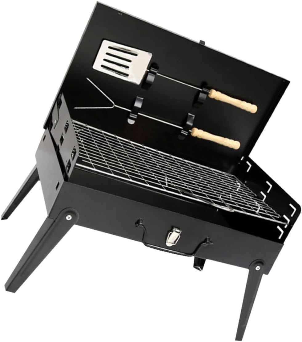 Toyvian Portable Folding Outdoor Barbecue Grill 44x27x47cm with Bbq Tools Box Type Stove for Camping Picnic Backyard