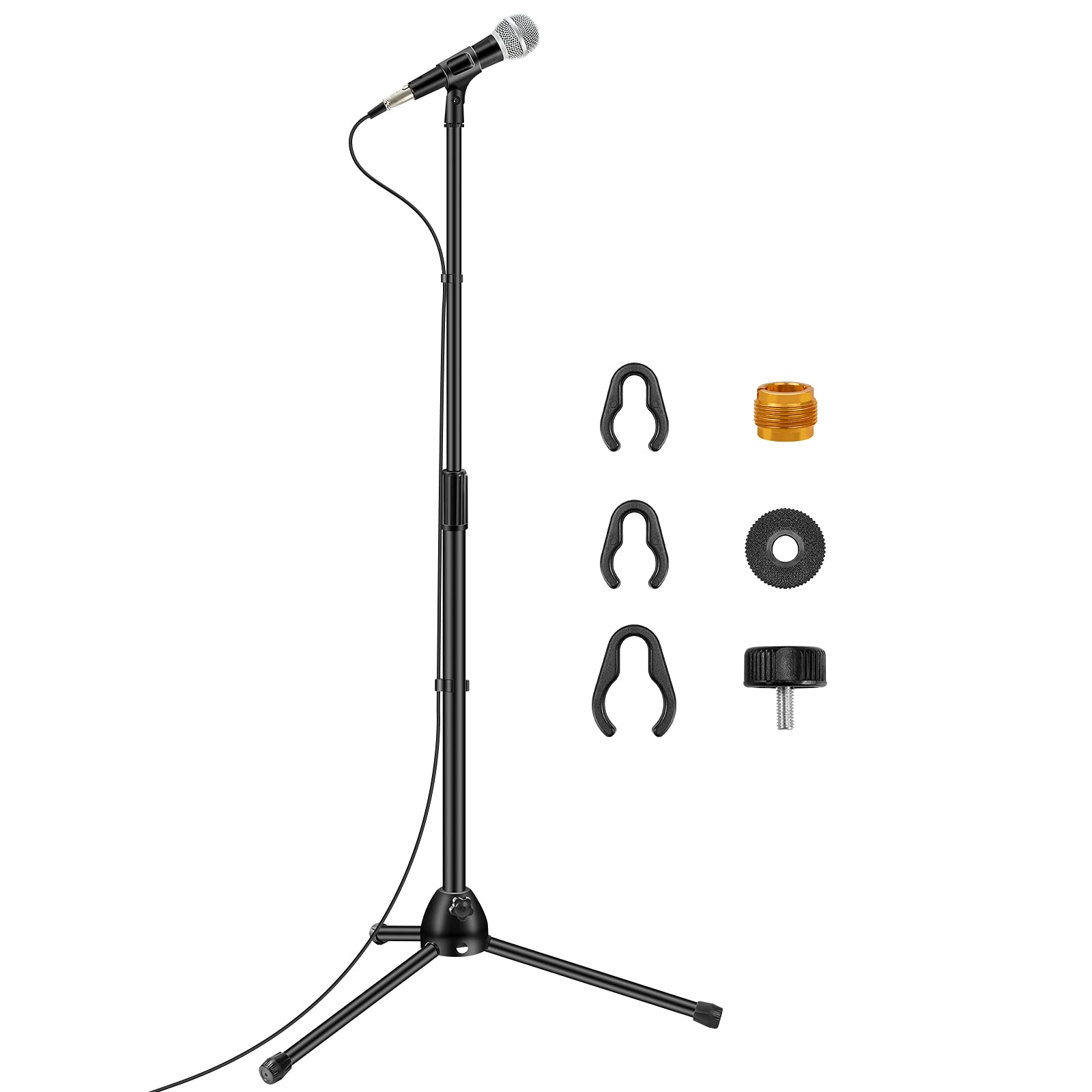 InnoGear Microphone Stand, Detachable Tripod Boom Stand Height Adjustable Heavy Duty Mic Boom Stand with Mic Clip Holder and Metal Base for Singing, Speech, Stage, Wedding, Outdoor Activities