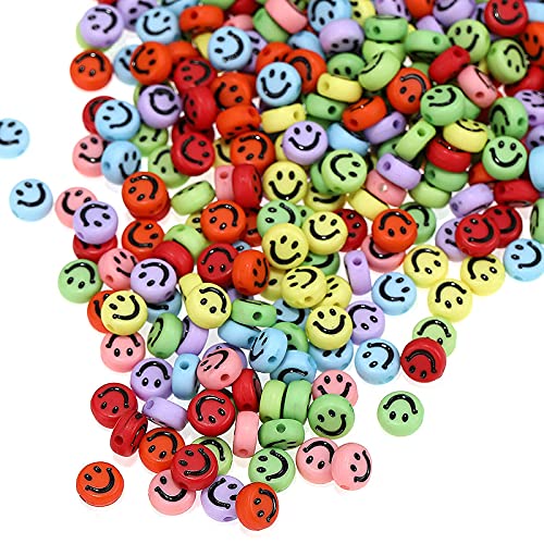 XYSFA Smiley Face Beads 100 Pcs, 7mm Happy Face Spacer Beads, Cute Acrylic Smiley Beads for Jewelry Making DIY Bracelet Earring Necklace Waist Chains Craft Making Supplies