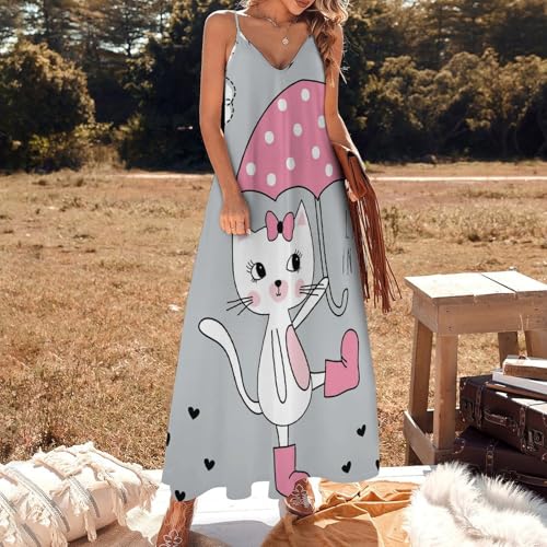 Robe d'été chat et parapluie fluide et légère sans manches