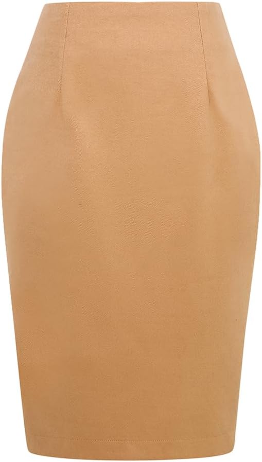 Kinghua Womens Wool Plaid Pencil Skirt Fall Winter High Waisted Slit Bodycon Knee Length Midi Skirt