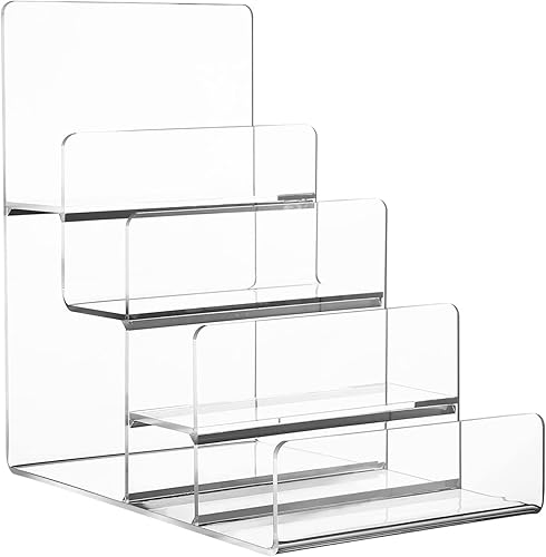 Tofficu Soporte de exhibición de acrílico para perfumes, estante transparente de 4 pulgadas de ancho, estantes de 4 niveles para bolsos, estante