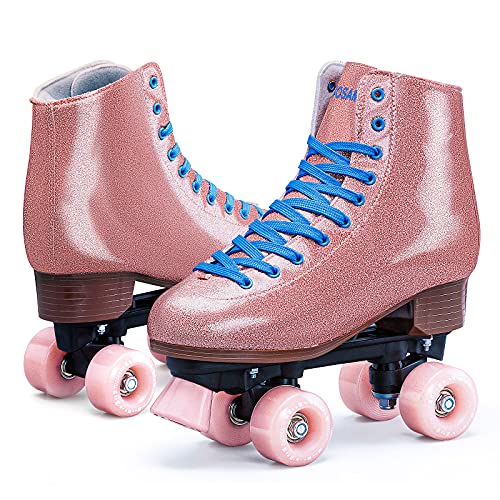 Tuosamtin Roller Skates for Women Girl Glitter Sparkle Quad Roller Skates for Outdoor and Indoor