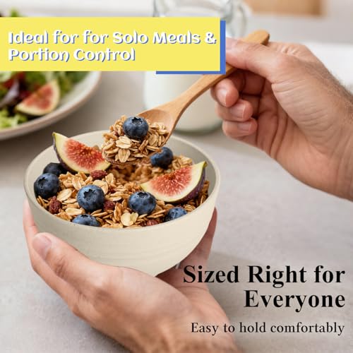 Image of Wheat Straw Mini Bowls Set of 6, Unbreakable 10 OZ Dessert Bowls for Yogurt, Appetizers, Ice Cream, Plastic Bowls Microwave & Dishwasher Safe, Beige