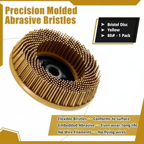 Image of Zhehao 4-1 /2 inch Yellow 80 Grit Bristle Disc with 5 /8 inch-11 Threaded Hub Ceramic-Aluminum Oxide Abrasive Brush for Angle Grinder Remove Paint, Rust, Coatings, Weld Slag, Contaminants Max 12000 RPM Speed