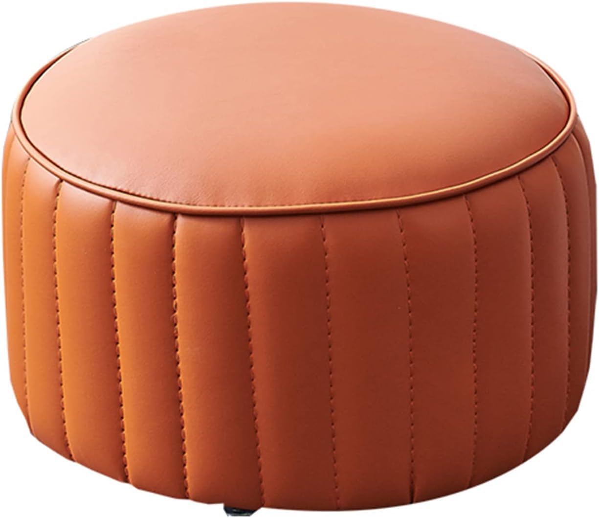 Tabouret ottoman rond moderne en cuir orange 35cm pour salon et chambre