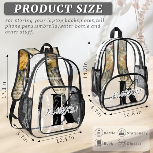 Personalized Large Clear Backpack Stadium Approved Heavy Duty PVC Plastic Custom Vintage Floral Transparent Backpacks See Through Bag with Name, Flower Butterfly4