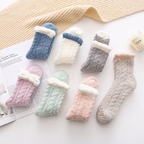 Image of Women's Fuzzy Socks 5 Pair Pack - Fluffy Cozy Warm Winter Slippers, Comfy Cabin Plush Sleep Home Soft Socks