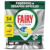 Fairy Platinum Cápsulas De Lavavajillas, Limón, 34 Cápsulas, Potente Incluso Con Los Restos De Comida Más Difíciles, Platos Limpios, Lavavajillas Brillante, Filtro Limpio Sinasa