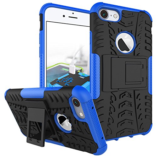 iPhone 7 Case, Moonmini Shockproof Hybrid Heavy Duty Dual Layer Rugged Armor Case Kickstand Cover Defender for iPhone 7 4.7 Inch - Blue