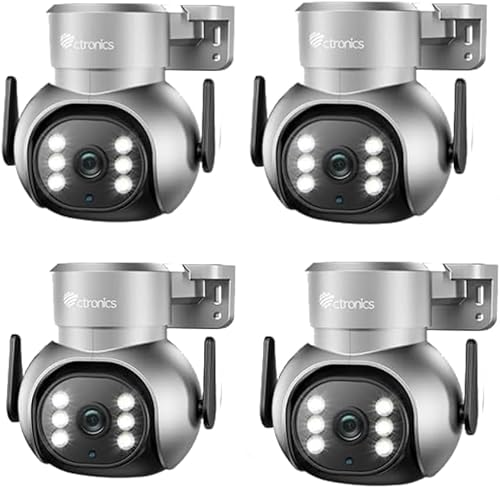 Ctronics Cámara de seguridad WiFi para exteriores con visión nocturna a color de 98.4 ft, 1080P, cámara de seguridad PTZ de 355 con detección de