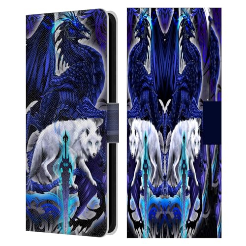 Coque Samsung S23 FE 5G étui portefeuille cuir loup et dragon